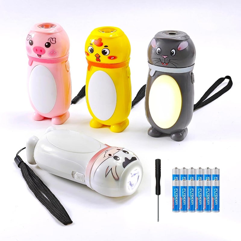 Hilngav 4 Pack Small Mini LED Flashlights for Kids Toddlers Cute Small Animal Flashlight- 2 in 1 Flashlight Camping Lantern Flashlights - Christmas Gifts Stocking Stuffers for Girls Boys Party Favors - Image 1